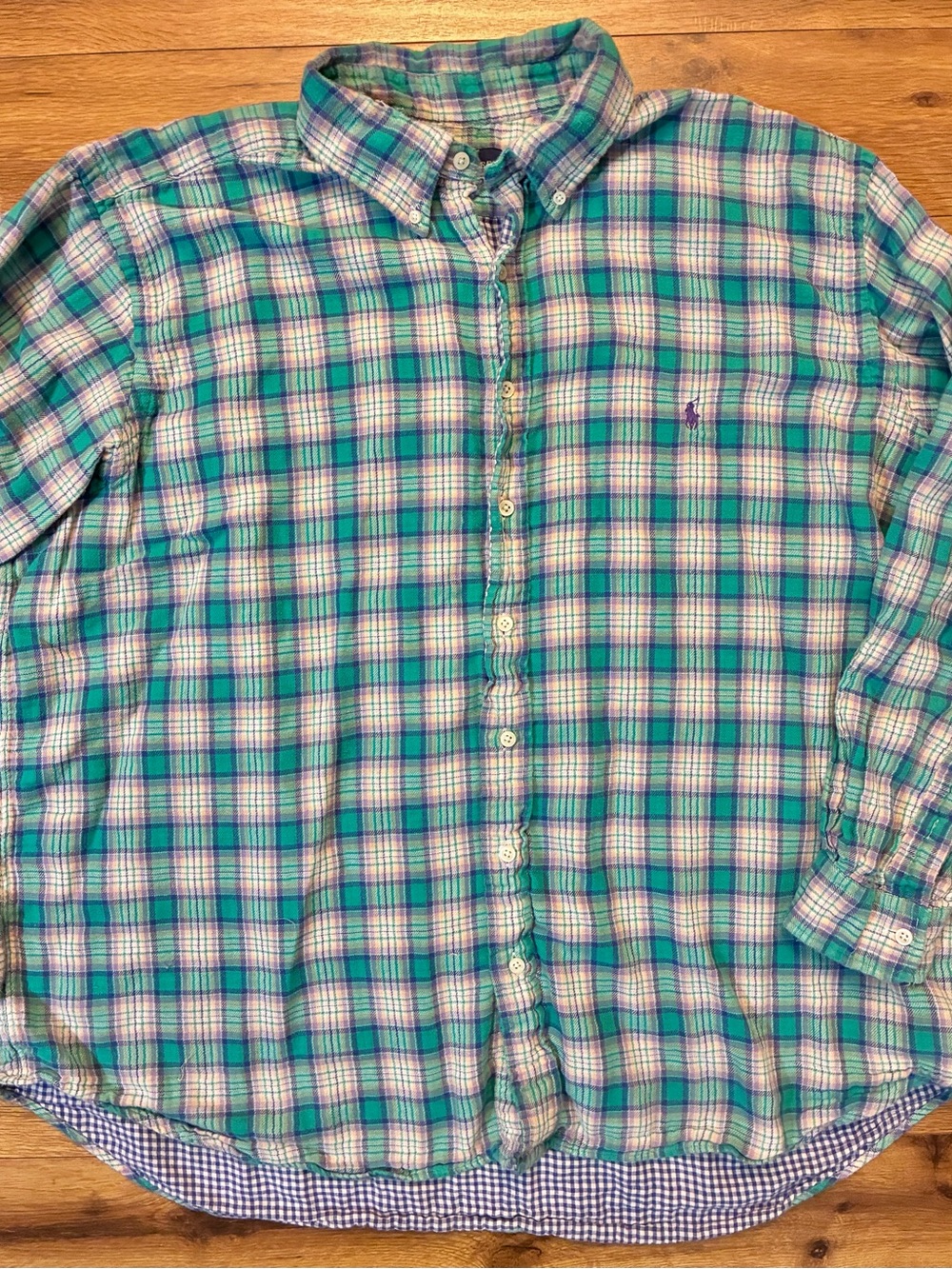 Ralph Lauren Men’s 2XB Big Flannel Plaid Button Down Shirt Blue - Picture 3 of 10